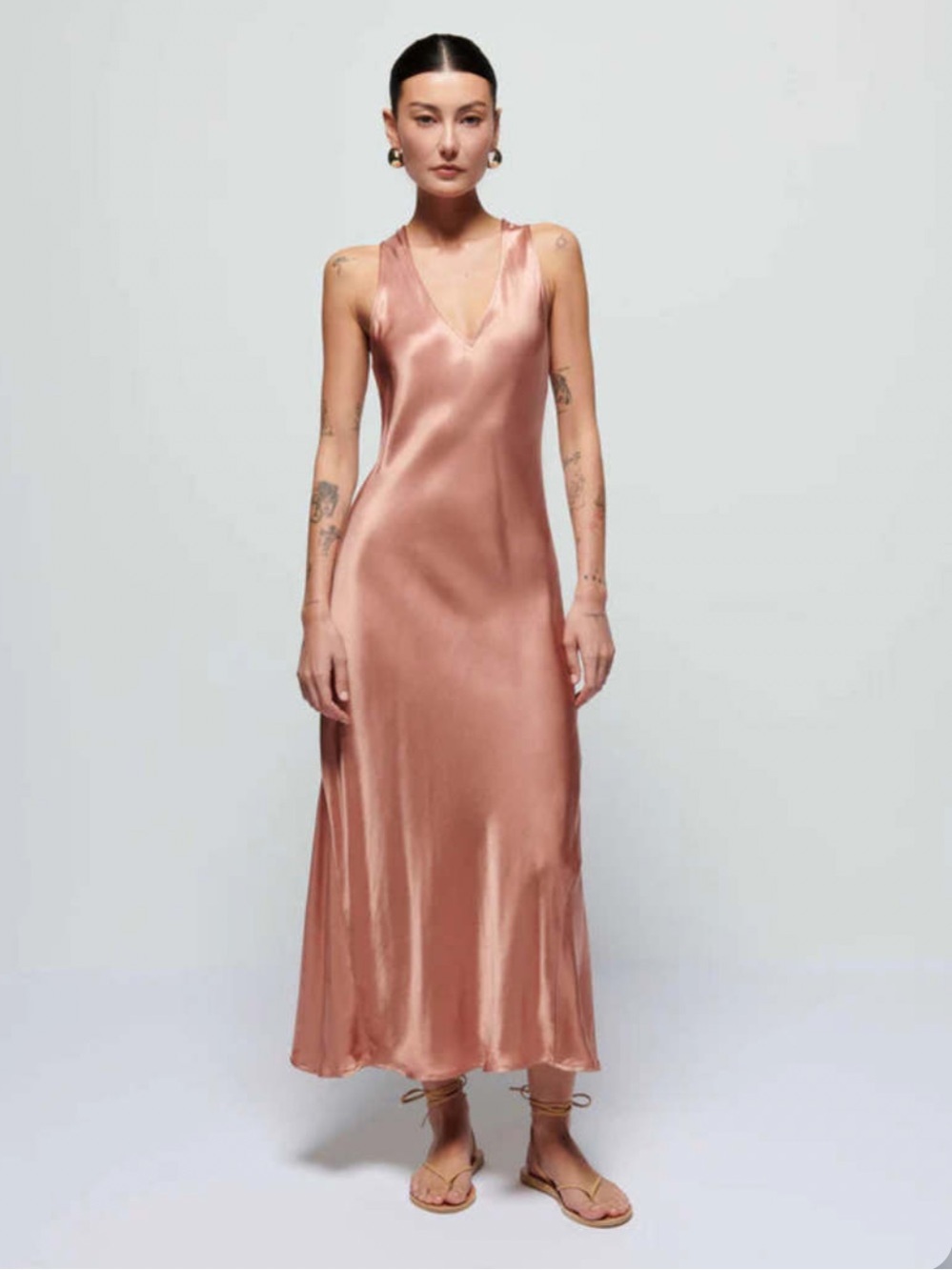 Nation LTD Satin Maxi Dress in Rose Gold